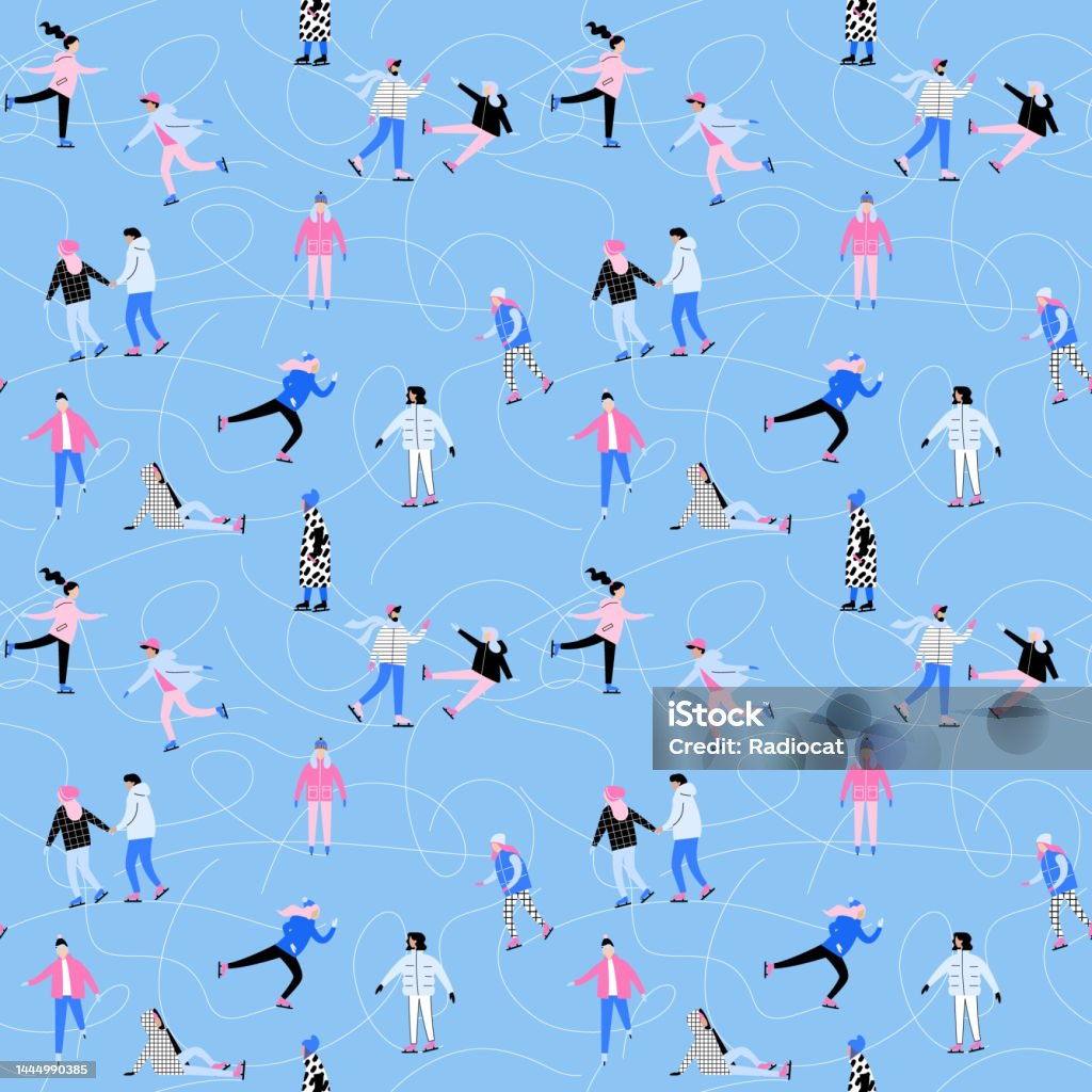 Ice Skating Pattern Background Seamless Winter Pattern With Ice Skaters Stock Illustration - Download ...