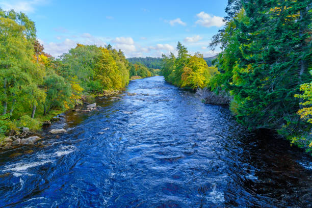 View of the River Dee, in Balmoral, Aberdeenshire, Scotland, UK