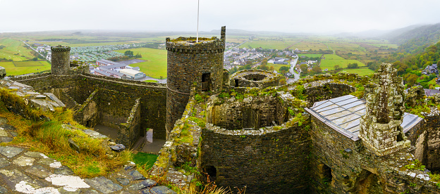 Harlech, UK - October 12, 2022: View of the Harlech Castle in Harlech, Gwynedd, Wales, UK