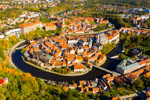 istock Panoramic view from the drone on the city Cesky Krumlov. Czech Republic 1444993887