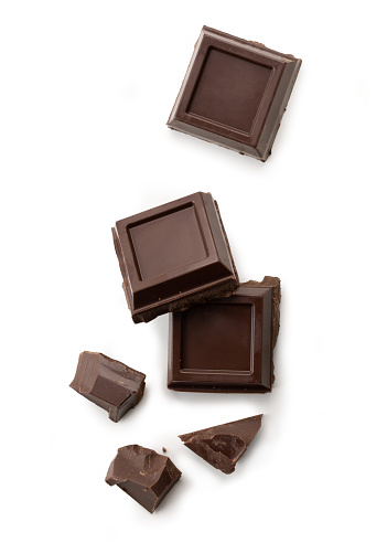 Dark chocolate block, bar of chocolate isolated on white background