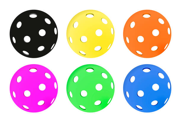 pikle ball colored vector set - pickleball stock illustrations