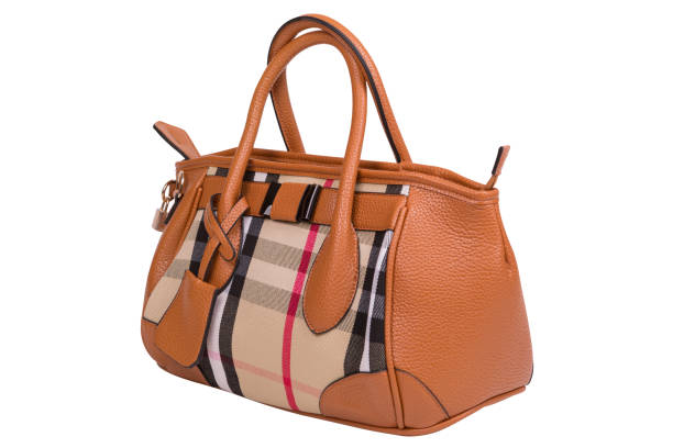 istock Brown women's bag with a checkered insert in front, on a white background 1445001130