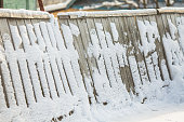 now on fence. Winter background. Copyspace. Weather. Climate