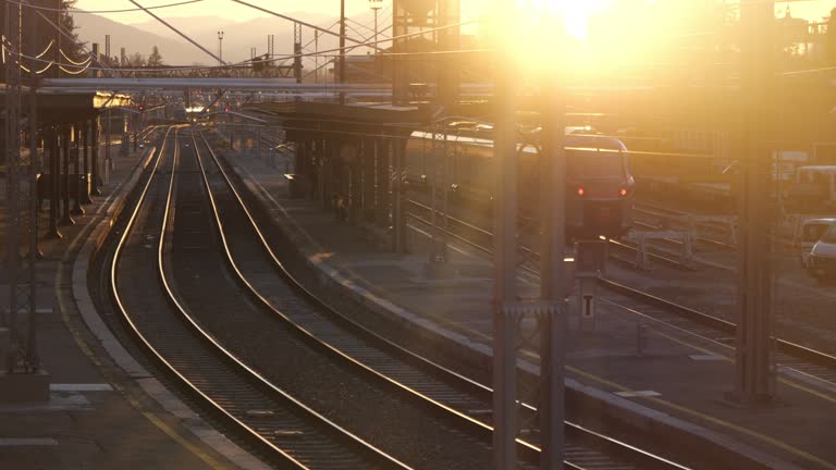 Train station at sunset backlight with sunbeam video