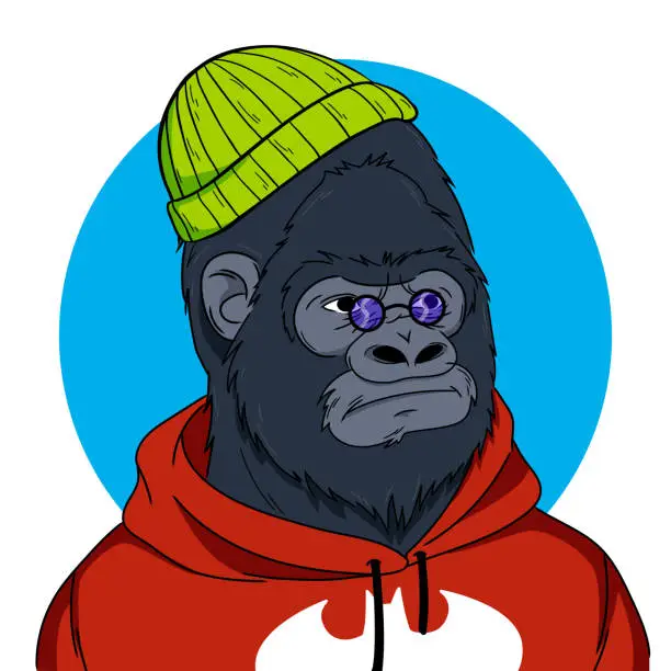 Vector illustration of Gorilla teenager in a hoodie with a batman logo
