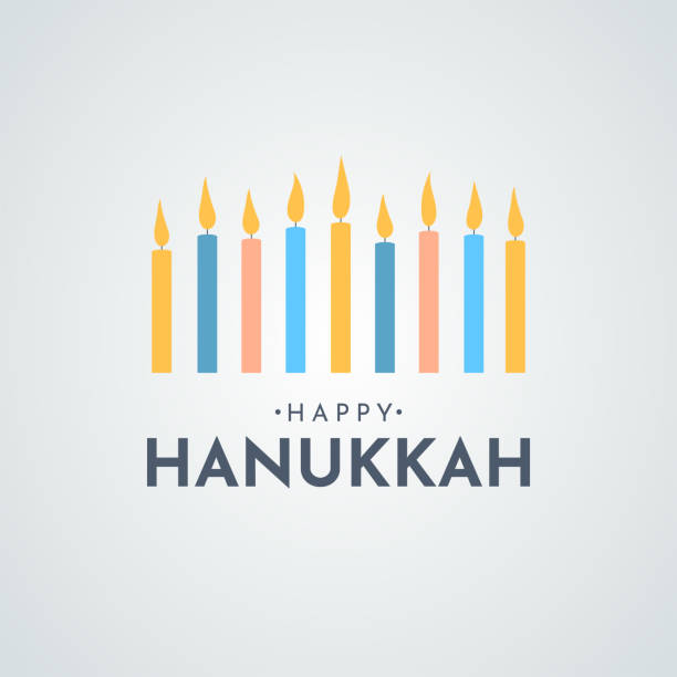 ilustraciones, imágenes clip art, dibujos animados e iconos de stock de fondo feliz de janucá, tarjeta con velas multicolores. vector - hanukkah menorah candle blue