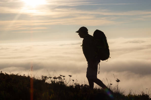 istock Silhouetted male hiker at sunset 1445011240