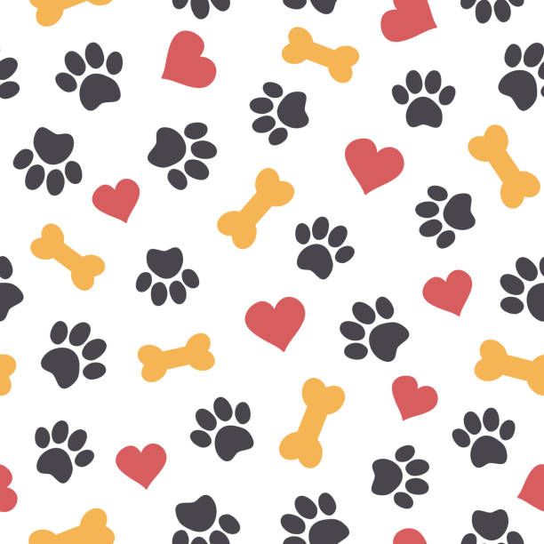 Cute seamless pattern with pet paws, bones and hearts. Cute seamless pattern with pet paws, bones and hearts. Vector illustration on white background. It can be used for wallpapers, wrapping, cards, patterns for clothes and other. Canine stock illustrations