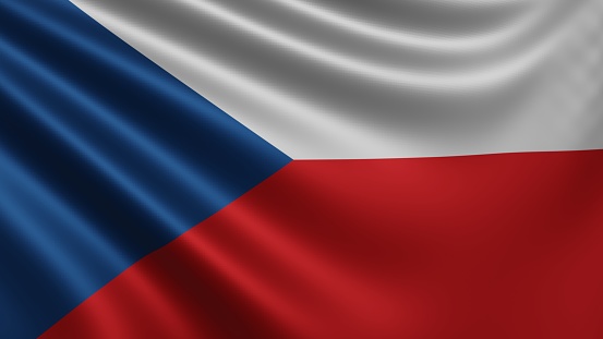 Render of the Czech flag flutters in the wind close-up, the national flag of Czech flutters in 4k resolution, close-up, colors: RGB. High quality 3d illustration