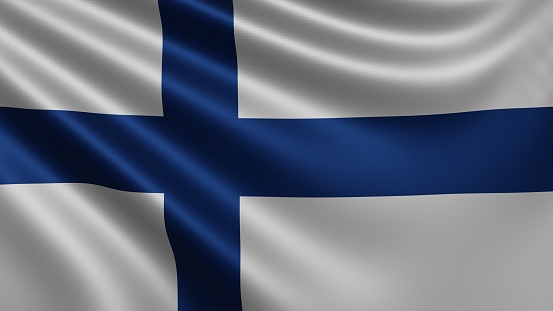 Finnish flag background. Fabric texture flag.