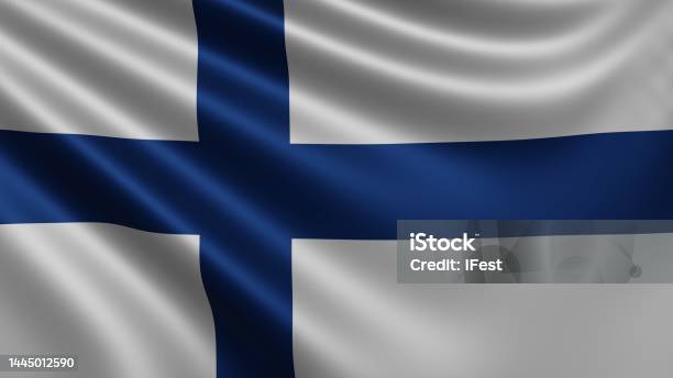 Render Of The Finland Flag Flutters In The Wind Closeup The National Flag Of Finland Flutters In 4k Resolution Closeup Colors Rgb Stock Photo - Download Image Now