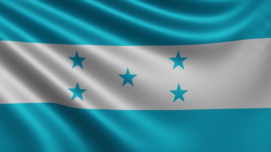 Render of the Honduras flag flutters in the wind close-up, the national flag of Honduras flutters in 4k resolution, close-up, colors: RGB. High quality 3d illustration