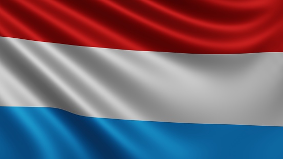 Render of the Luxembourg flag flutters in the wind close-up, the national flag of Luxembourg flutters in 4k resolution, close-up, colors: RGB. High quality 3d illustration