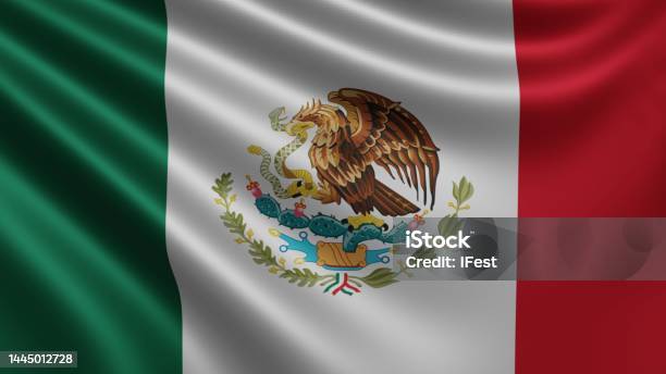 Render Of The Mexico Flag Flutters In The Wind Closeup The National Flag Of Mexico Flutters In 4k Resolution Closeup Colors Rgb Stock Photo - Download Image Now