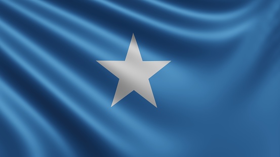Render of the Somalia flag flutters in the wind close-up, the national flag of Somalia flutters in 4k resolution, close-up, colors: RGB. High quality 3d illustration
