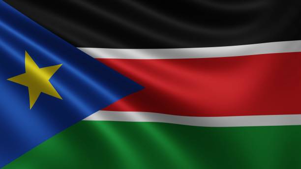 render da bandeira do sudão do sul tremula no close-up do vento, a bandeira nacional do sudão do sul flutters em resolução 4k, close-up, cores: rgb. - republic of the sudan - fotografias e filmes do acervo