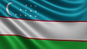 Render of the Uzbekistan flag flutters in the wind close-up, the national flag of Uzbekistan flutters in 4k resolution, close-up, colors: RGB.