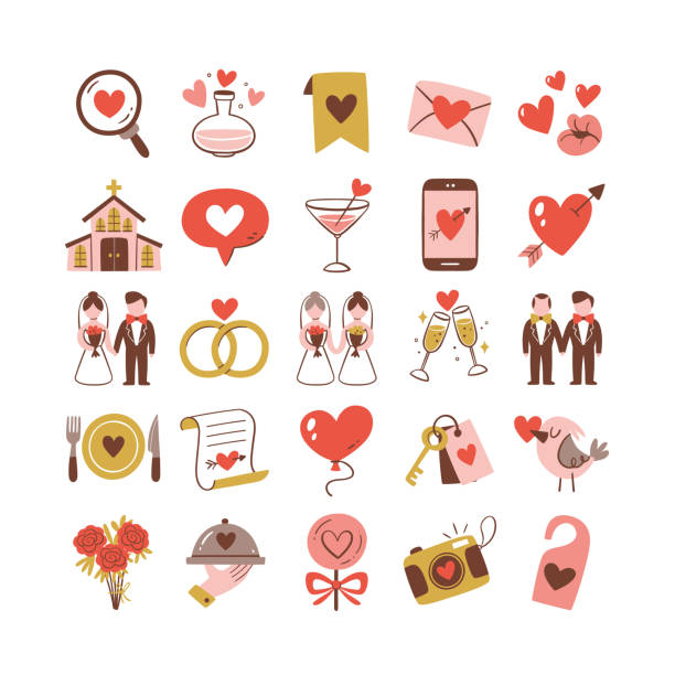 ilustrações de stock, clip art, desenhos animados e ícones de wedding and love icons. set 2 of 2. - church wedding