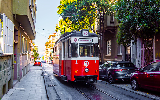 Famous Lisbon tramway in the city