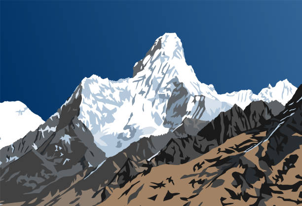 ilustrações de stock, clip art, desenhos animados e ícones de mount ama dablam mountain vector illustration - ama dablam