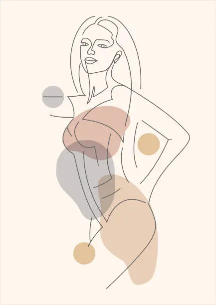 Vector illustration of Young woman linear minimalist drawing poster.