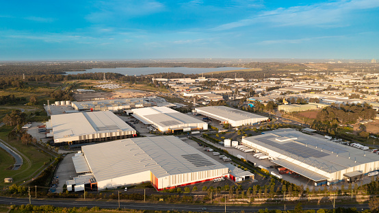 Aerial View of an Industrial Zone with factories and warehouses
