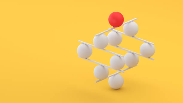 istock Jenga game color block tower with balls. teambuilding 1445024115