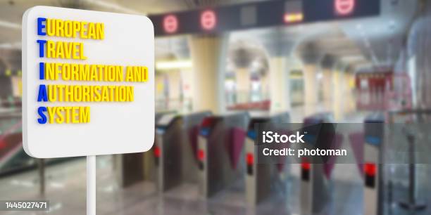 European Travel Information And Authorisation System Airport Checkin Background Stock Photo - Download Image Now