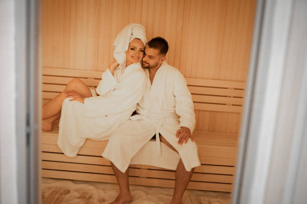 istock Husband and wife in sauna 1445033655