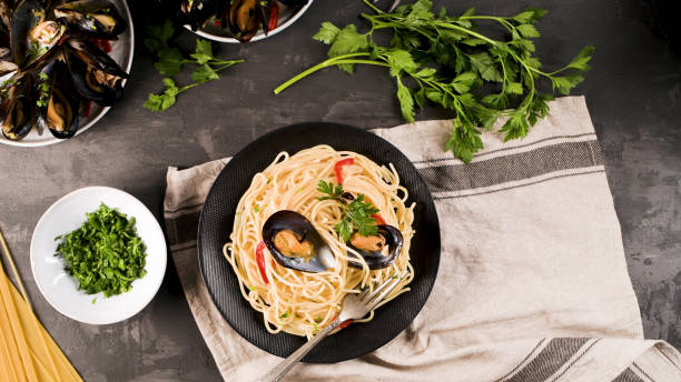 istock Homemade pasta spaghetti with mussels 1445036685