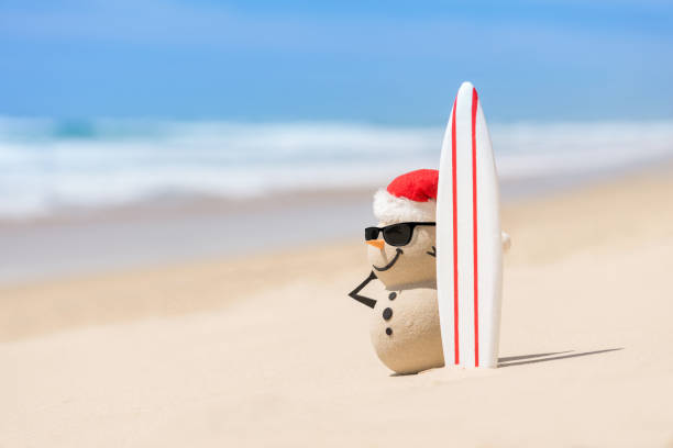 istock Sandy Christmas Snowman with a surf board 1445039689