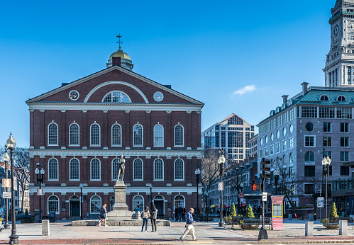 Independence Hall in Chestnut Street of Philadelphia, Pennsylvania, USA in the evening. It is the place where the US Constitution and the US Declaration of Independence were adopted.