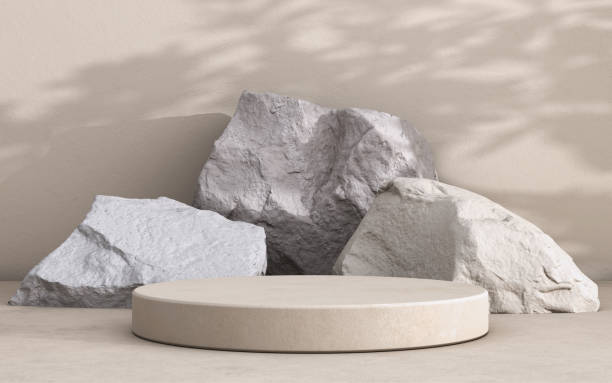 istock White stone rough plate object display podium with circle, for product. stock photo 1445043062