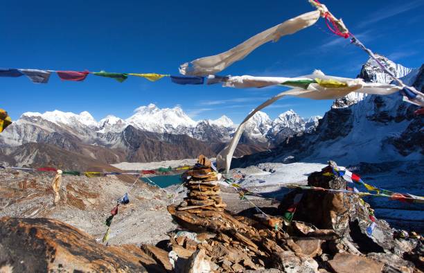 istock Mounts Everest Lhotse Makalu with buddhist prayer flags 1445044139