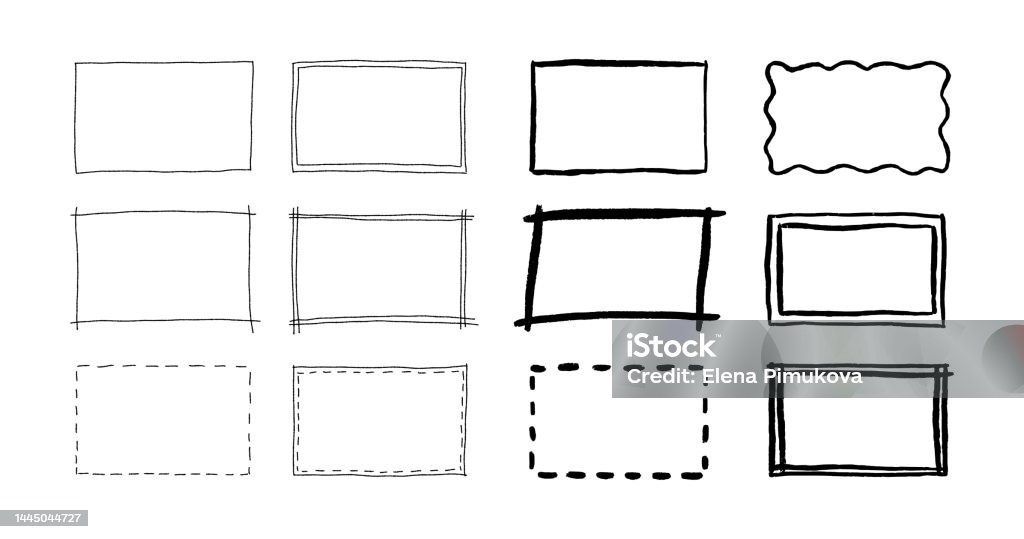 Free Hand Drawn Rectangle Frames Set Doodle Rectangular Shape Scribble ...