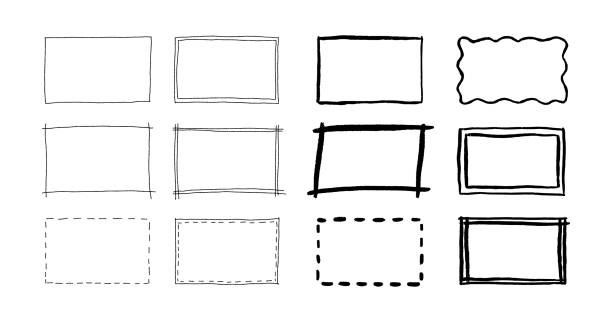 Free hand drawn rectangle frames set. Doodle rectangular shape. Scribble pencil square text box. Doodle highlighting design elements. Line border. Vector illustration isolated on white background Free hand drawn rectangle frames set. Doodle rectangular shape. Scribble pencil square text box. Doodle highlighting design elements. Line border. Vector illustration isolated on white background. construction frame stock illustrations