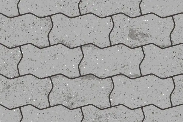 Vector illustration of Seamless pattern of pavement with figured interlocking textured concrete bricks