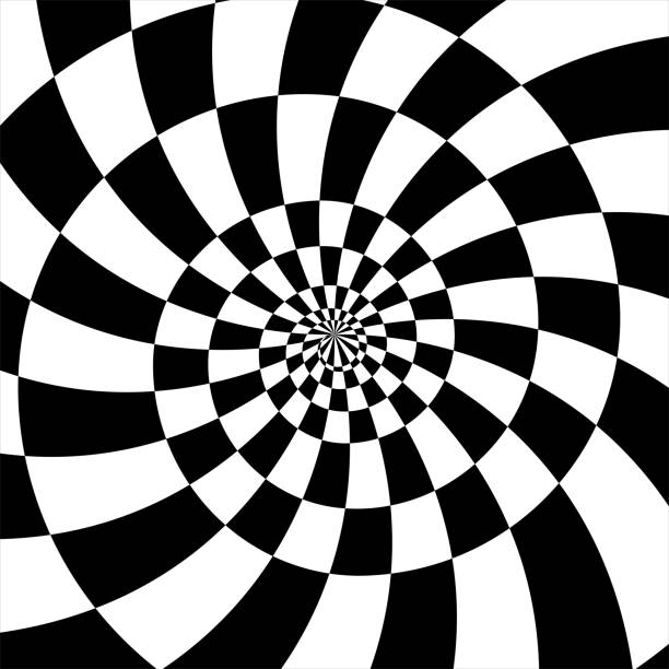 istock Black and white background of optical illusion of depth in flat style for print and design.Vector illustration. 1445047481