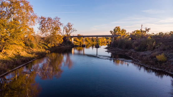 The Yuba River in Marysville, California on Simpson Lane on the East Side of the Bridge.