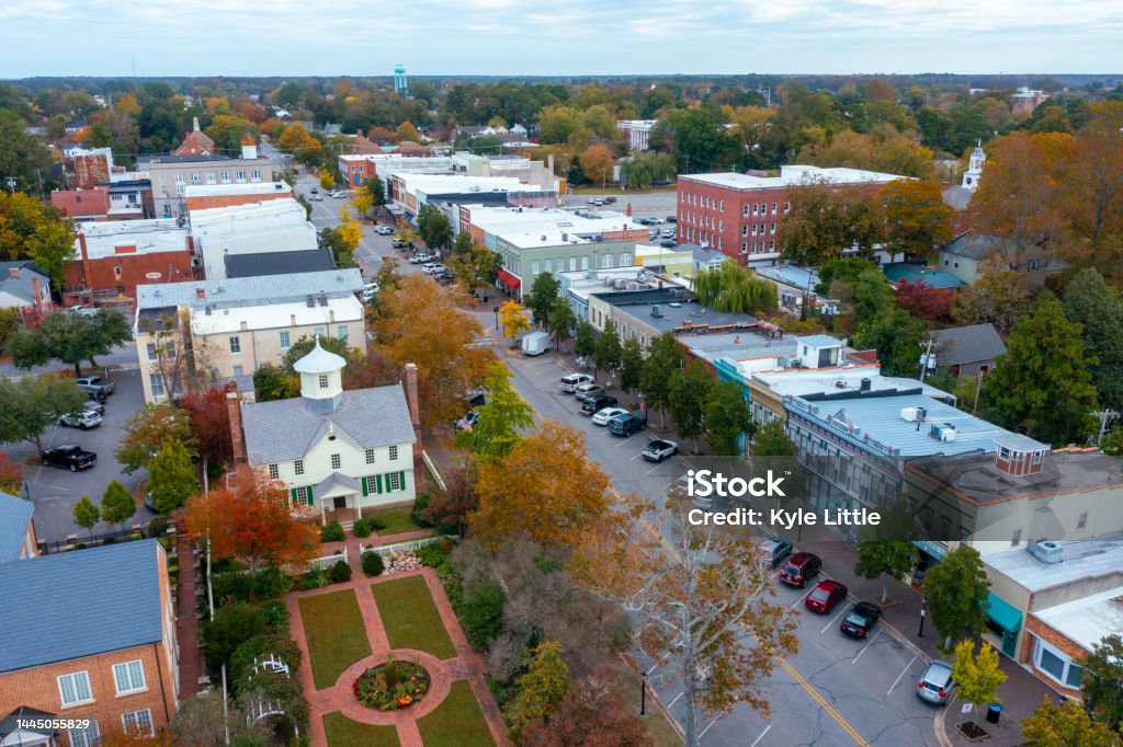 Aerial View of Shop on Broad Street in Edenton North Carolina Small Town America Stock Photo