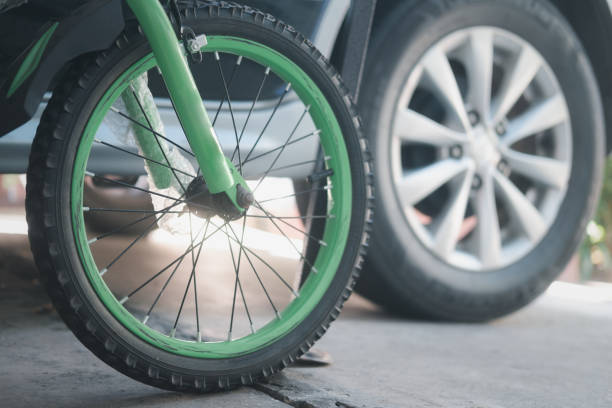 istock Close up green baby bicycle wheel 1445064015