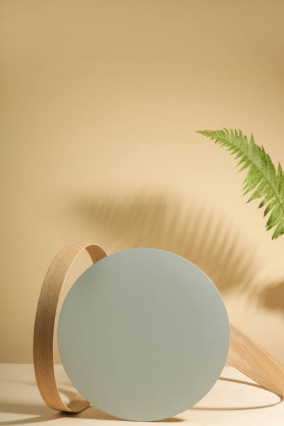 istock Minimalist geometry shape wooden scene. Abstract minimal empty stage with wooden circle. Mockups display for product presentation. Design element. 1445066663