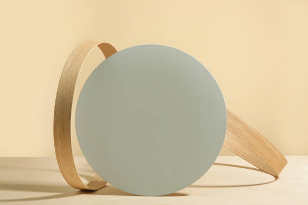 istock Minimalist geometry shape wooden scene. Abstract minimal empty stage with wooden circle. Mockups display for product presentation. Design element. 1445066683