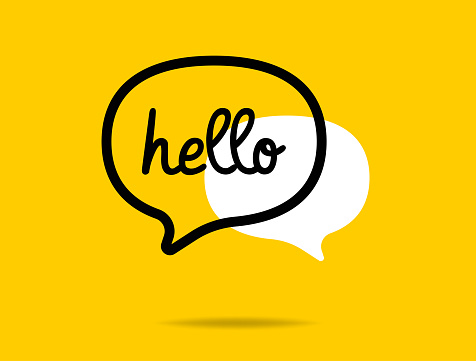 Vector illustration of a set of cute speech bubbles or thought balloons with the word “hello” on them.