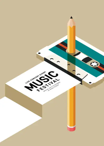 Vector illustration of Music poster design template background with vintage tape cassette