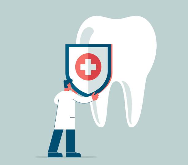 ilustrações de stock, clip art, desenhos animados e ícones de dental care - protection - human teeth defending dental equipment brushing