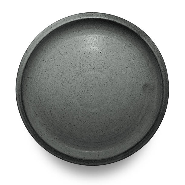 istock Grey circle ceramics plate isolated on white background. 1445077828