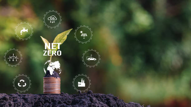 istock Net zero icon and carbon neutral concept in the hand for net zero greenhouse gas emissions target Climate neutral long term strategy on a green background. 1445079630