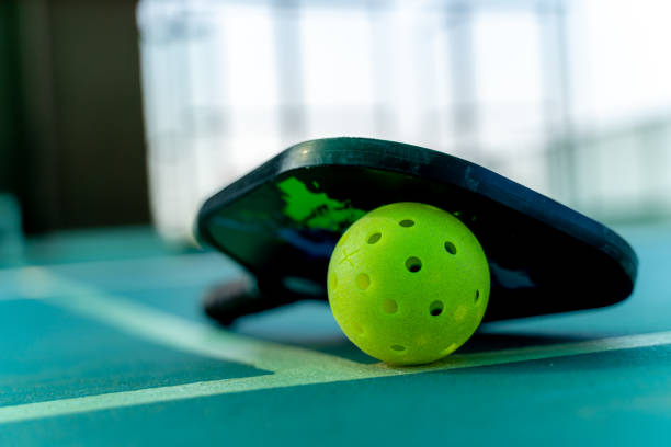istock Pickleball Court, Racket & Ball 1445080539
